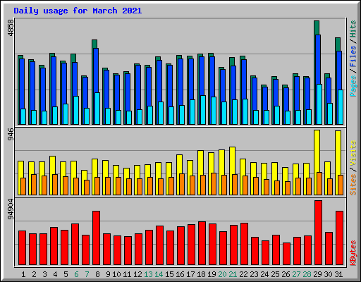 Daily usage for March 2021
